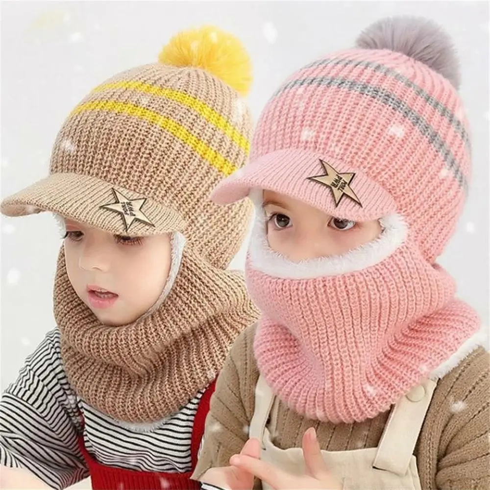 Winter Kids Plus Fleece Beanie Hats Thick Warm