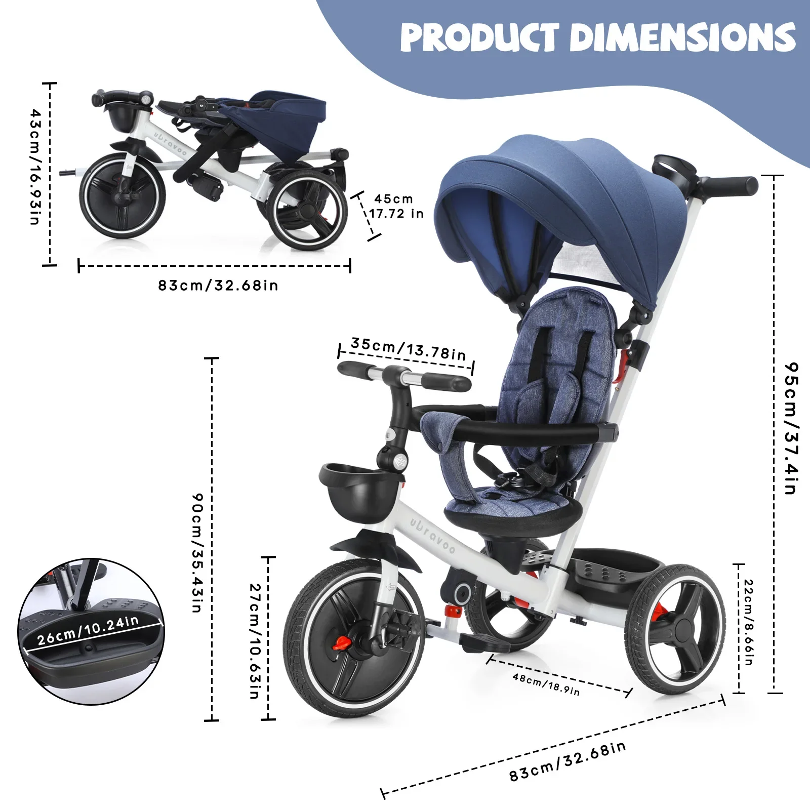 6-in-1 Folding Baby Tricycle – Adjustable Parent Handle